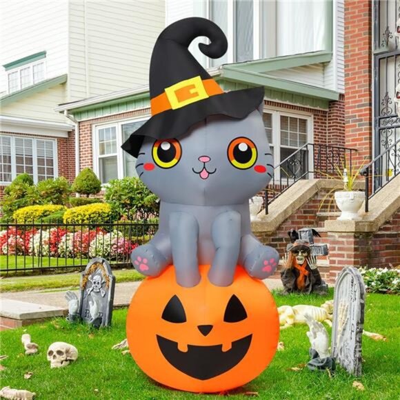 6 FT Halloween Inflatables Cat Outdoor Decorations Blow Up Yard Cute - Picture 5 of 7
